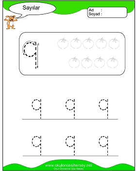 okul öncesi 1 sayısı çizgi çalışması